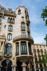 Barcelona, Spain-April 29, 2023. Casa Fuster, a modernist building in Barcelona, Spain designed by the Catalan architect Lluís Domènech i Montaner in 1908, converted into a hotel.