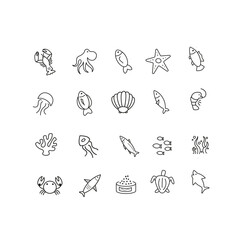 Seafood of icons set