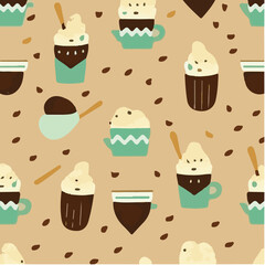 cute simple national coffee day pattern, cartoon, minimal, decorate blankets, carpets, for kids, theme print design
