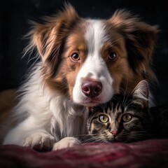 cat and dog. friendship of pets. Generative AI