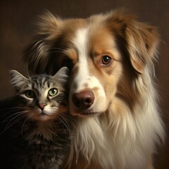 cat and dog. friendship of pets. Generative AI