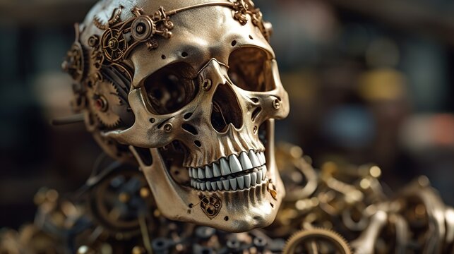 the human skeleton is robotic. Futuristic 3d illustration.The concept of the future. Generative AI