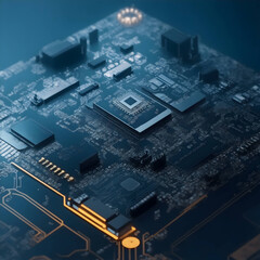 Futuristic AI Electronic Chip Circuit Motherboard Generated AI