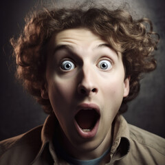 Shocked Young Man Expressing Surprise, Photo Art Created with Generative AI and Other Techniques