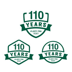 110 years anniversary celebration logotype. 110th anniversary logo collection. Set of anniversary design template. Vector illustration.
