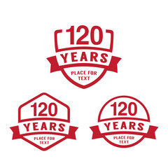120 years anniversary celebration logotype. 120th anniversary logo collection. Set of anniversary design template. Vector illustration.
