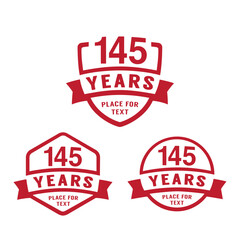 145 years anniversary celebration logotype. 145th anniversary logo collection. Set of anniversary design template. Vector illustration.
