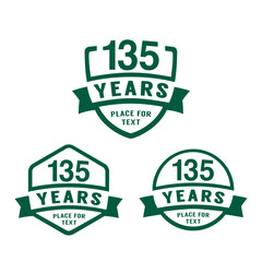 135 years anniversary celebration logotype. 135th anniversary logo collection. Set of anniversary design template. Vector illustration.
