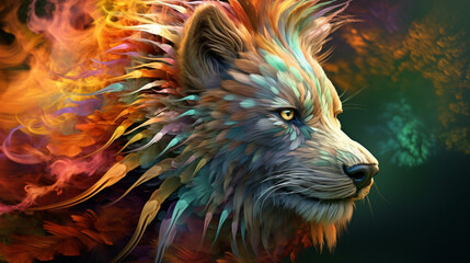 lion with flames coming out of its mane and eyes, Generative Ai