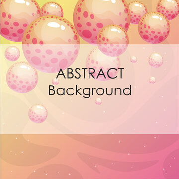 Banner Abstract Background Big And Small Balls Or Bubbles At Sky Space Planets With Stars And Fog Pink Yellow Orange  Vector Design