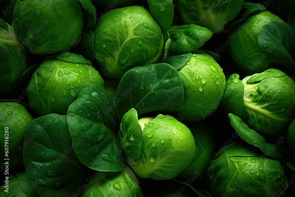 Wall mural Brussels sprouts with vibrant green color and visible texture