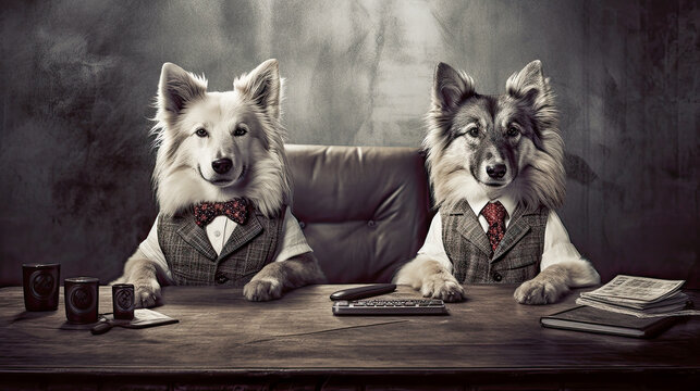 Perros empresarios en despacho. Ia generativa