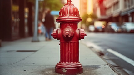 Old red fire hydrant in City street. Fire hydrant for emergency fire access. Generative AI