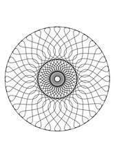 Kreisfläche rotationssymmetrisch gefüllt mit schleifenförmigen linien in blütenförmiger anordnung 