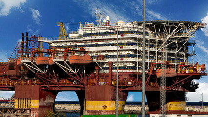 Oil gas platform in port of Santa Cruz de Tenerife, Spain