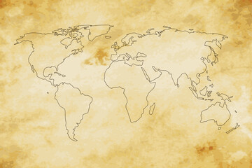 Brown online world map isolated on old paper texture grunge background - vector illustration