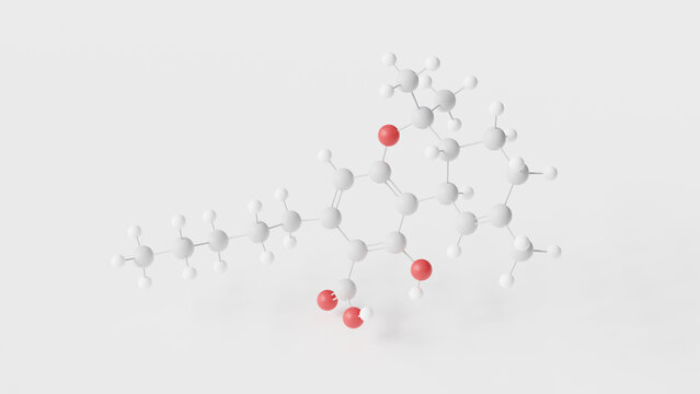 tetrahydrocannabinolic acid molecule 3d, molecular structure, ball and stick model, structural chemical formula thca