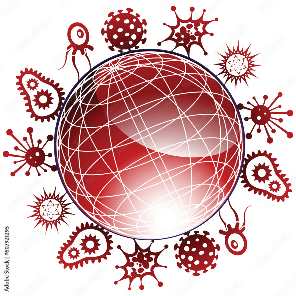 Poster image showing viruses occurring across a 3d globe.
