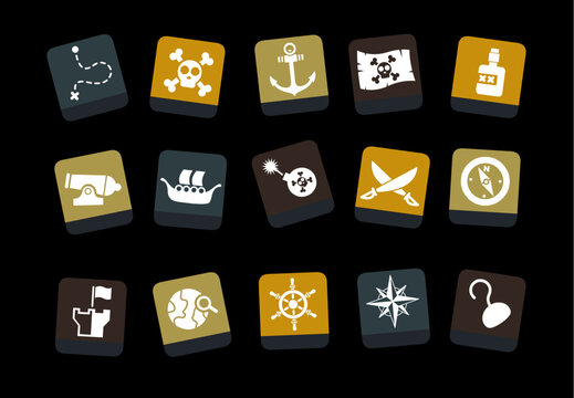 Vector icons pack - Yellow-Brown-Blue Series, pirate collection