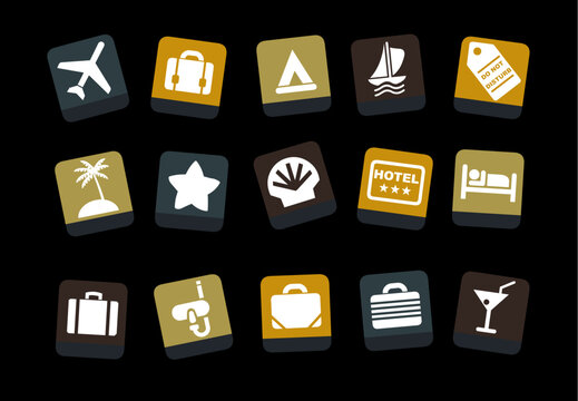 Vector icons pack - Yellow-Brown-Blue Series, vacation collection