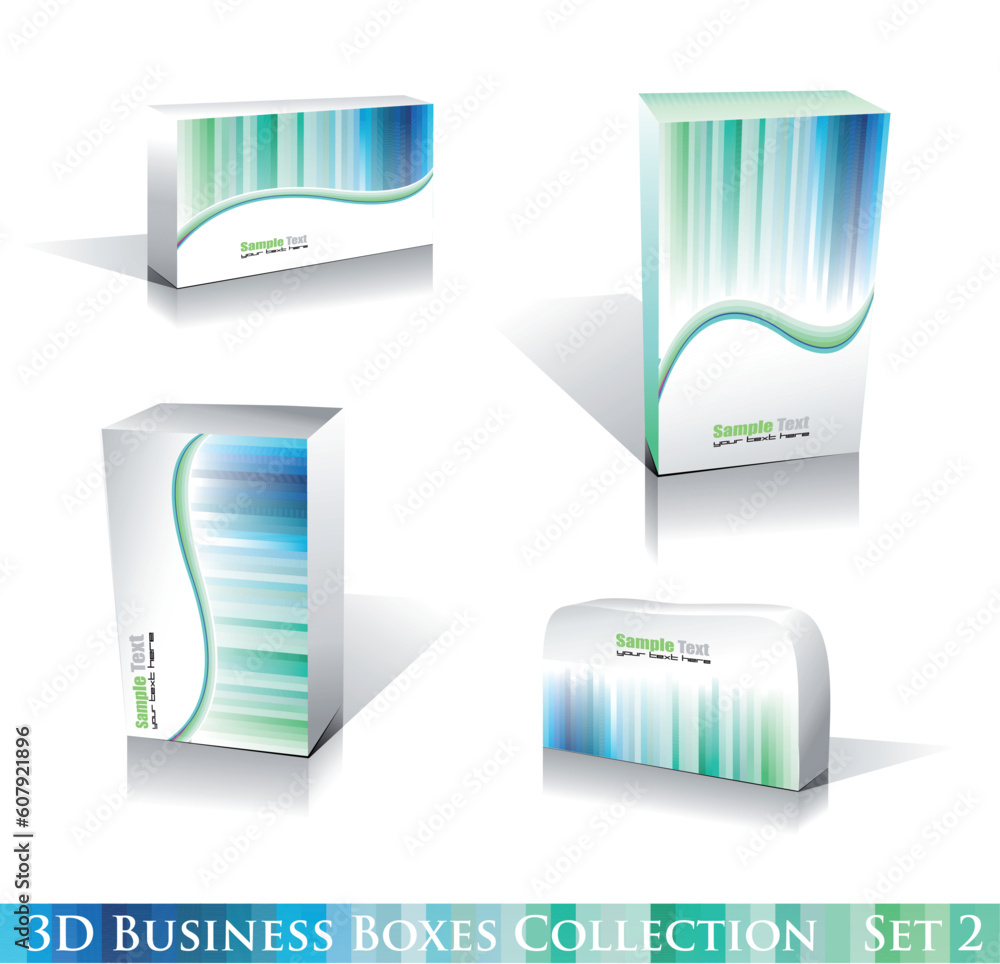 Poster software or generic product 3d boxes icon set with reflections and shadows