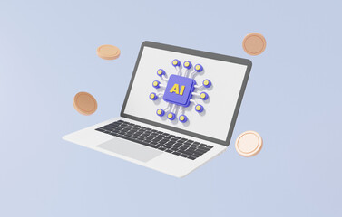 Processor CPU AI chip hardware engineering concept. futuristic microchip on computer, innovation microcircuit, database process cyber digital internet system future technology. 3d render illustration