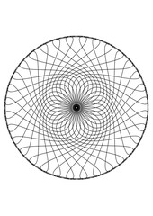 Kreisfläche rotationssymmetrisch gefüllt mit schleifenförmigen linien in blütenförmiger anordnung