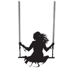 Woman swinging on swing. Happiness, peace, fun, dreaming, isolated vector silhouette