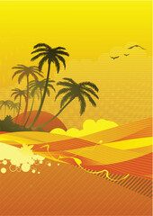 Fototapeta na wymiar Vector illustration of abstract background with sunrise on the ocean coast