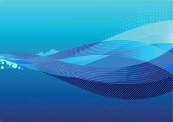 Vector illustration - abstract background made of blue splashes and curved lines