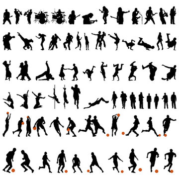 big collection of different people vector silhouette. Dance and sport.