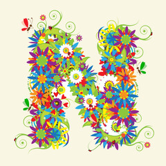 Letter N, floral design. See also letters in my gallery