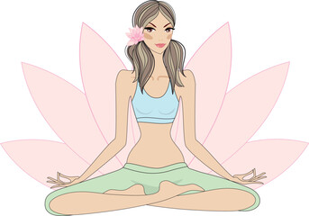 yoga girl sitting in lotus pose, vector