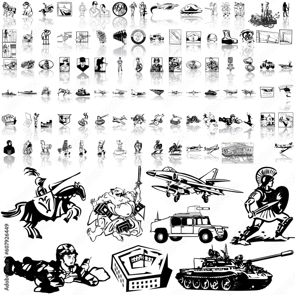 Poster army set of black sketch. part 2. isolated groups and layers.