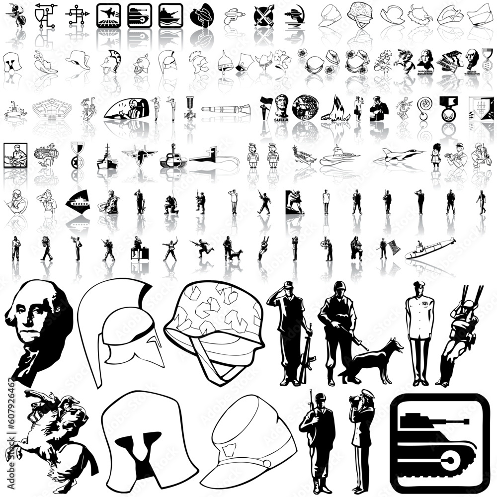 Aufkleber army set of black sketch. part 4. isolated groups and layers.