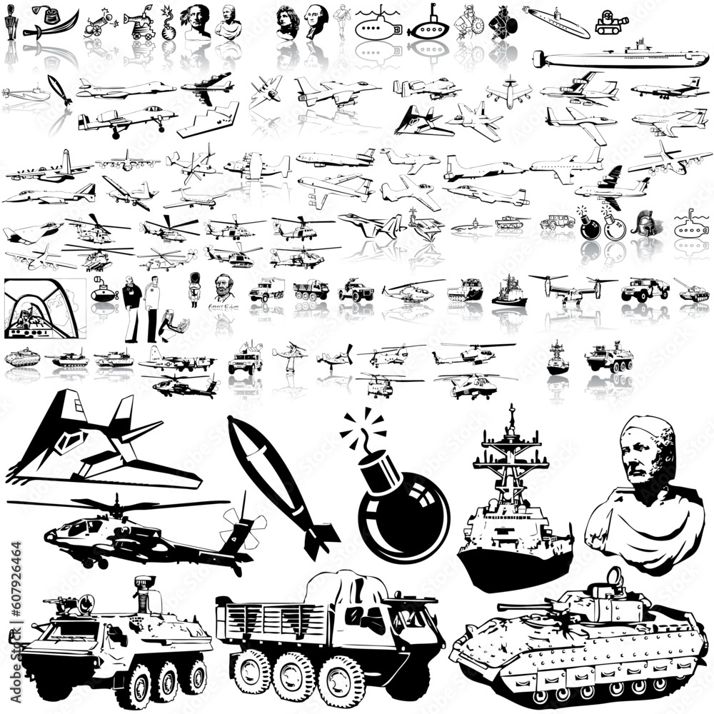 Poster army set of black sketch. part 6. isolated groups and layers.