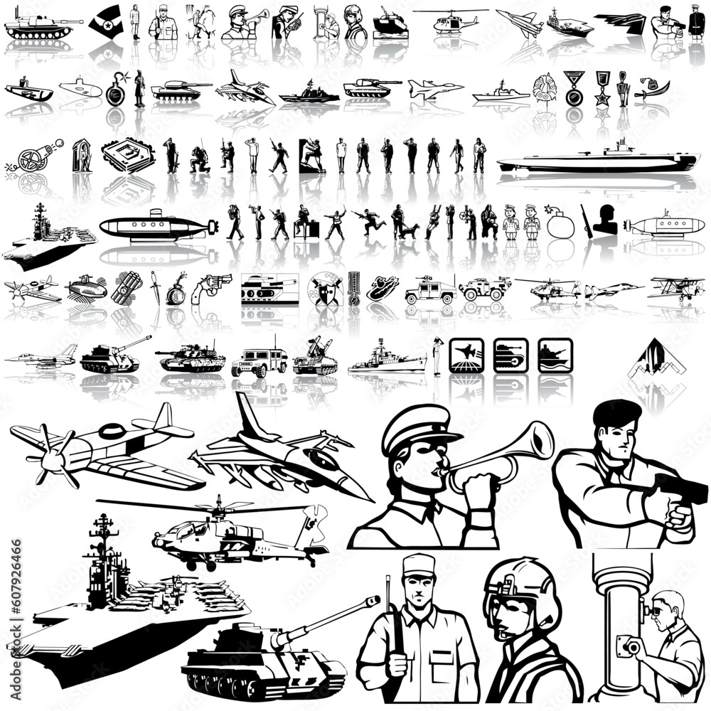 Poster army set of black sketch. part 5. isolated groups and layers.