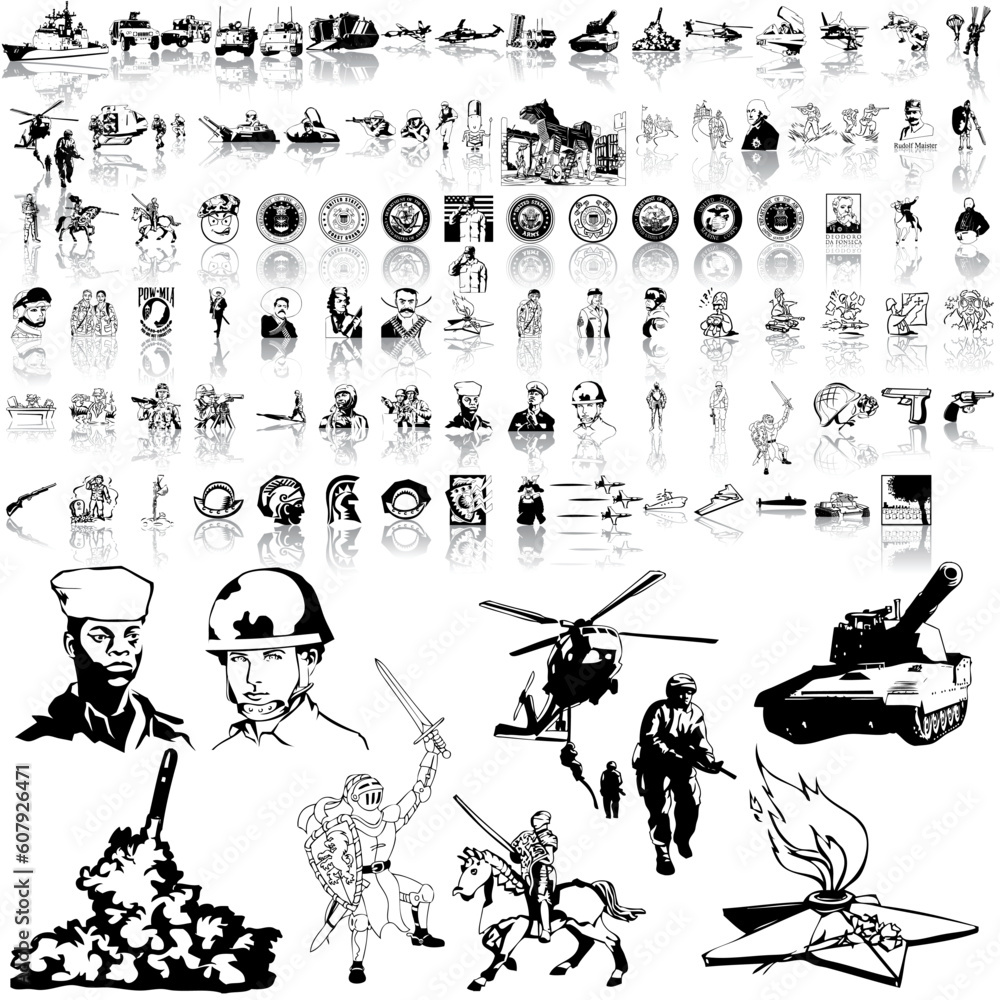 Poster army set of black sketch. part 7. isolated groups and layers.