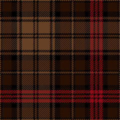 Brown and red tartan plaid. Scottish pattern fabric swatch close-up. 