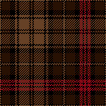 Brown and red tartan plaid. Scottish pattern fabric swatch close-up. 