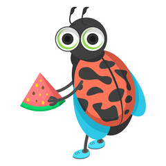 Abstract Flat Cartoon Different Animal Insect Ladybug With Watermelon Vector Design Style Elements Fauna Wildlife
