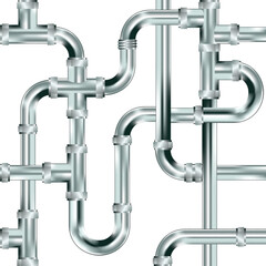Seamless water pipe or plumbing background. Stainless steel texture.