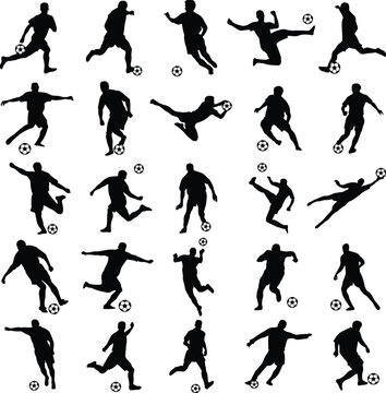 25 different soccer players silhouettes - vector