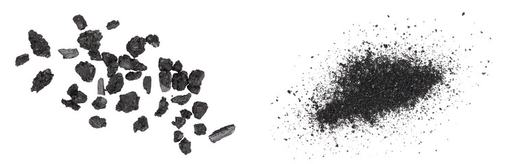 Fototapeta na wymiar particles of charcoal isolated on white background with full depth of field