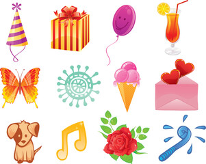 Set of Birthday icons  , vector