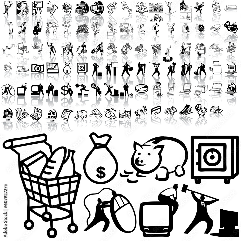 Poster business set of black sketch. part 4. isolated groups and layers.