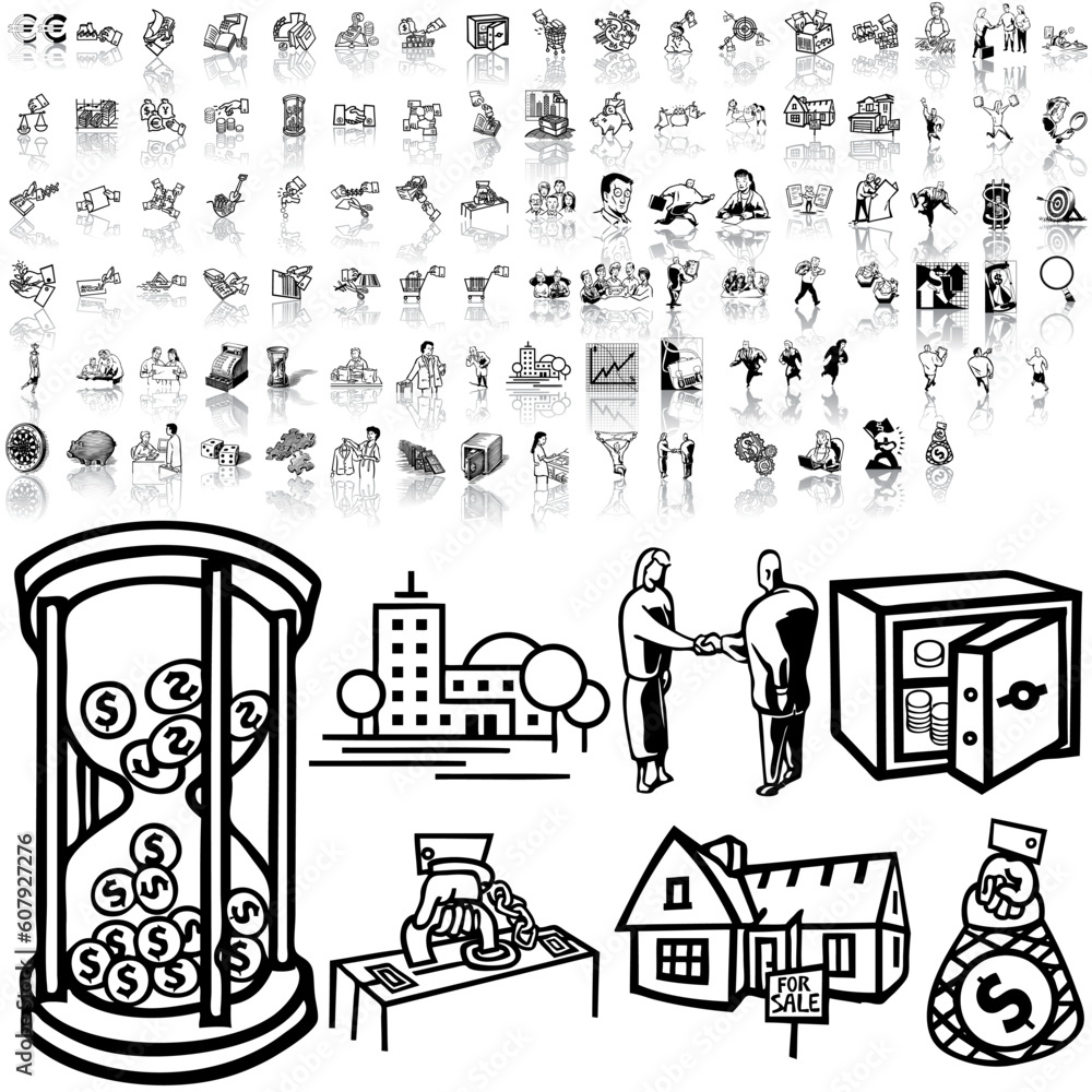 Poster business set of black sketch. part 3. isolated groups and layers.