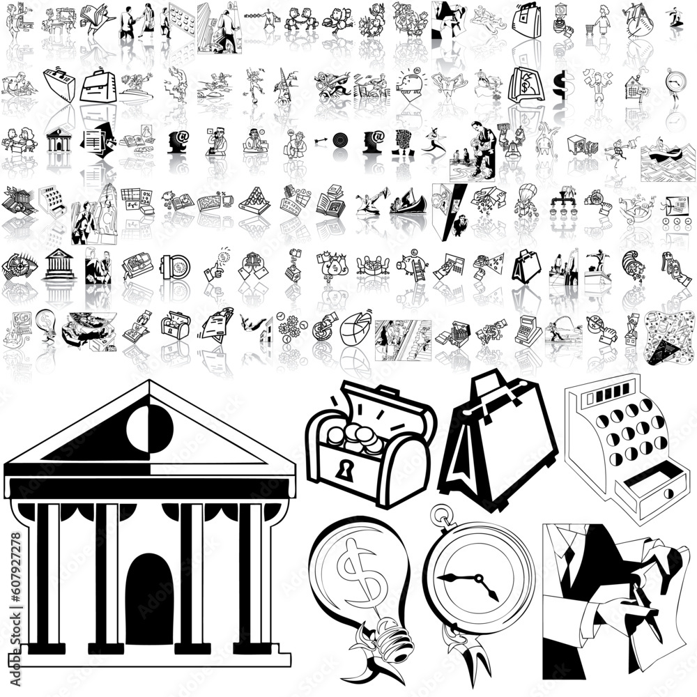 Poster business set of black sketch. part 2. isolated groups and layers.