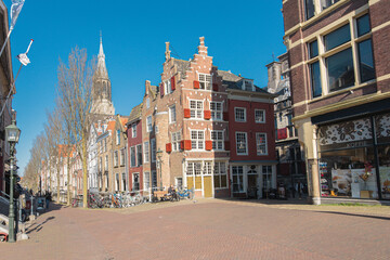 Obraz premium Old Brick Houses in Old Town Delft, Netherlands