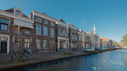 Canals, Brick Houses, Parked Bicycles in Delft, Netherlands